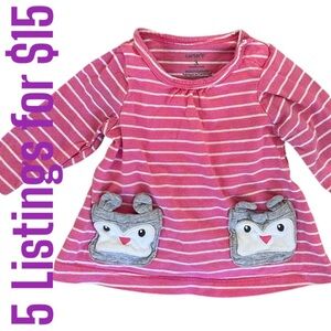 5/$15 Carter’s 3m baby girl Long Sleeve stripe shirt blouse with animal pockets